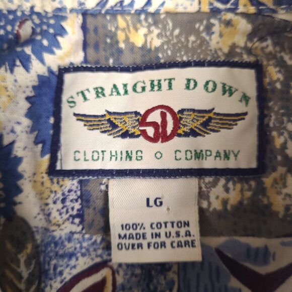 Vintage Straight Down Hawaiian Shirt Mens Large Blue Button Up USA Made Fish - Picture 3 of 12